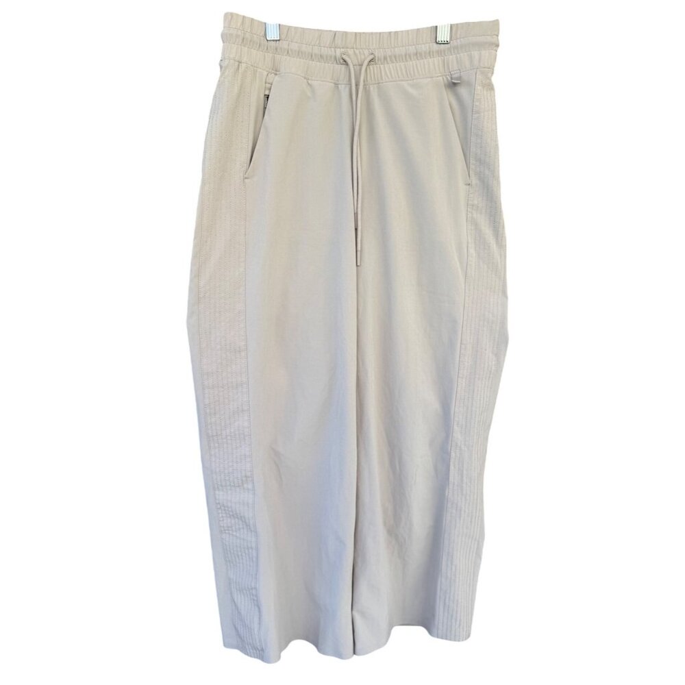 Athleta Avenue Wide Leg Crop Pants Beige Womens Size 0 Polyester Spandex Blend